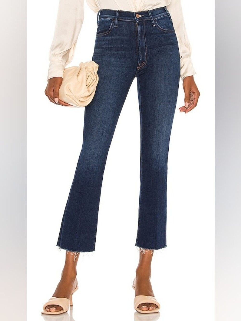 MOTHER The Hustler Ankle Fray Raw Hem Jeans In Home Movies Wash Size 26